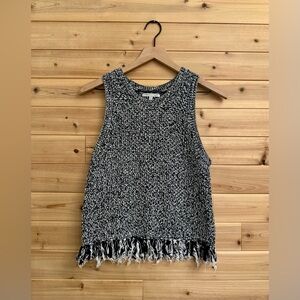Rebecca Minkoff Medium Black White Fringe Knit Cotton Tank Top Summer Resortwear